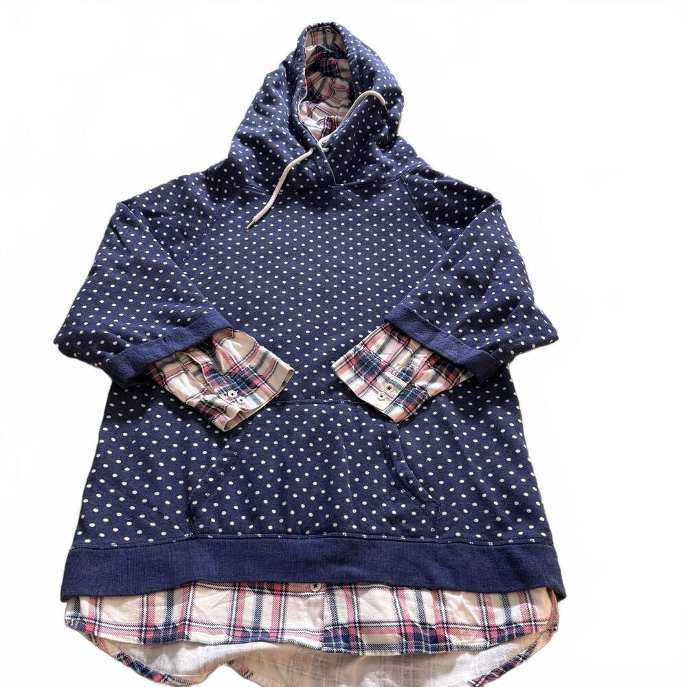 HONEYDEW SZ Medium Womens Celestial Dot Navy/Plaid layered‎ lounge Hoodie